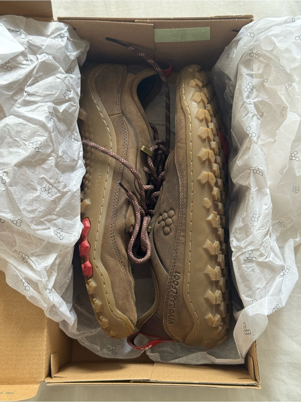 Vivo barefoot Brown Leather Trail Shoes with Red Accent